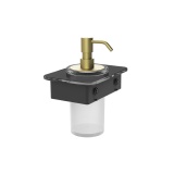 Cut out image of Vado Cameo Muse Satin Brass Soap Dispenser with 150mm Black Glass Shelf